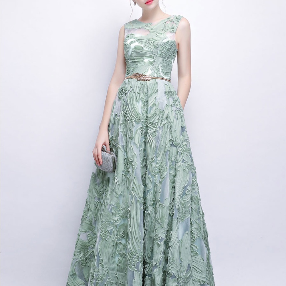 Sage Green formal dress. T length. Size US10. Never been worn.